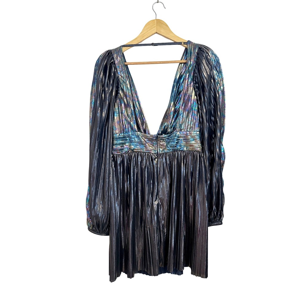 Sabina Musayev Wendy Dark Silver Metallic Pleated Open Back Mini Dress M NWT - Picture 7 of 12